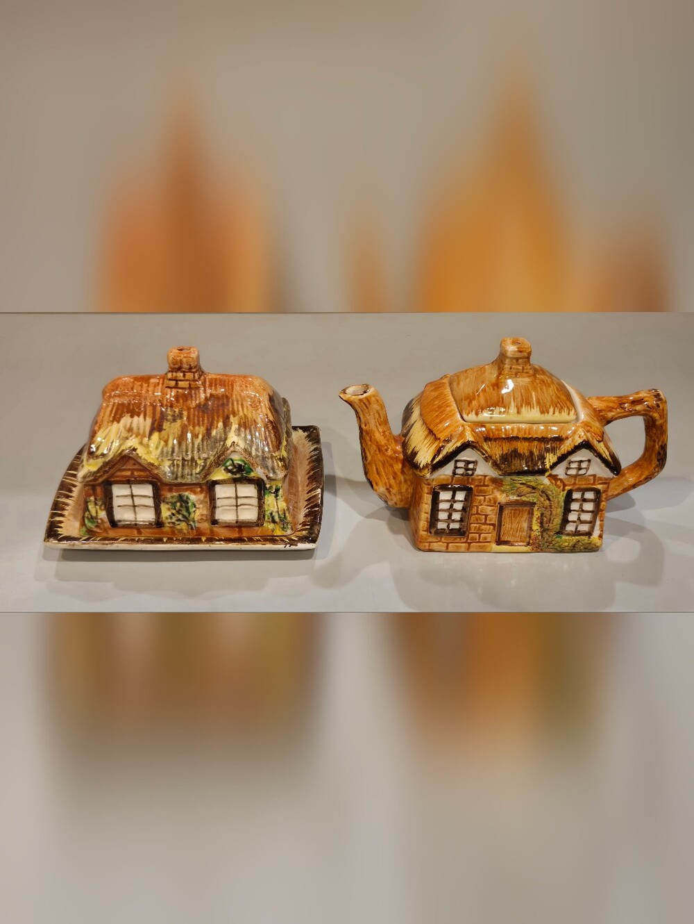 Vintage Price Kensington Cottage Teapot and Butter Dish Set in Brown and Cream